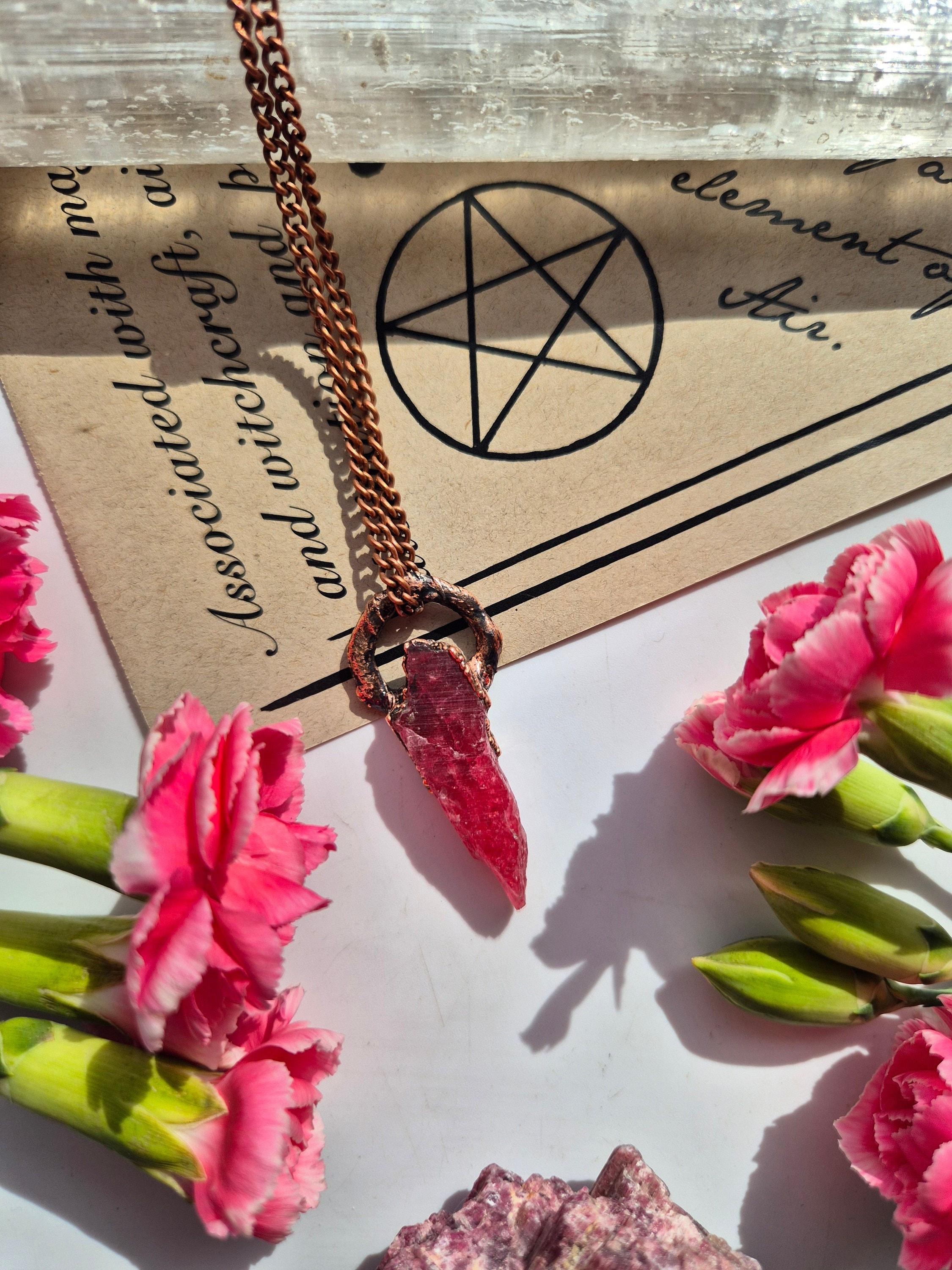 Gem Rhodonite Copper Necklace ~ Electroformed Jewellery
