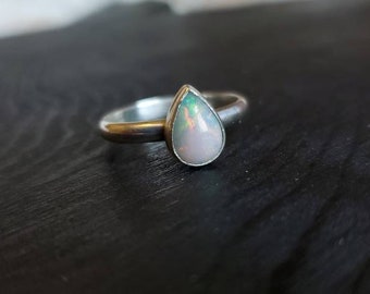 Natural opal sterling silver ring. Size 7.25. Half round band. October birthstone. AA grade opal. Sterling silver. Crystal opal.