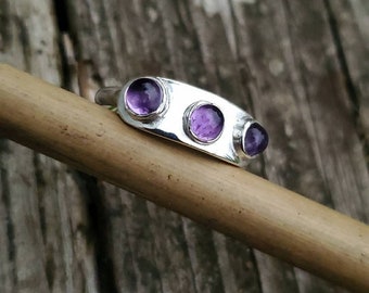 Triple amethyst ring. Size 8.5 Sterling silver ring. 925 sterling silver. February birthstone