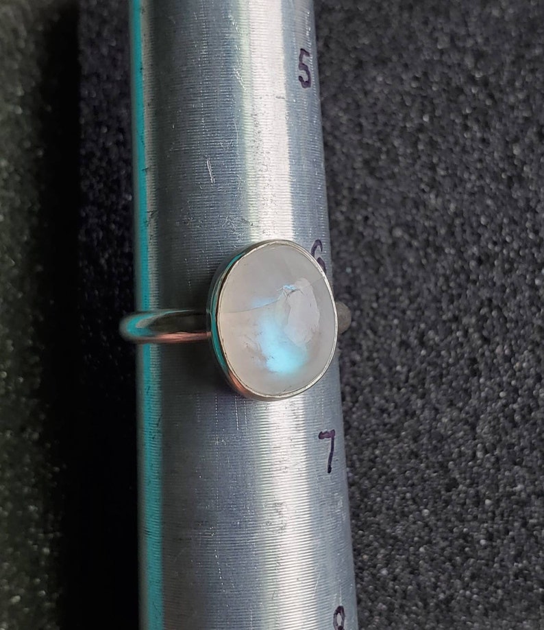 .925 sterling silver Size 6.4 Rainbow moonstone ring Half round ring band.