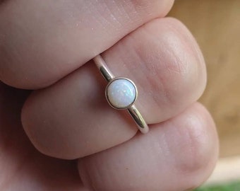 Natural white opal silver ring. Size 4.75. October birthstone. AA grade opal. Sterling silver.