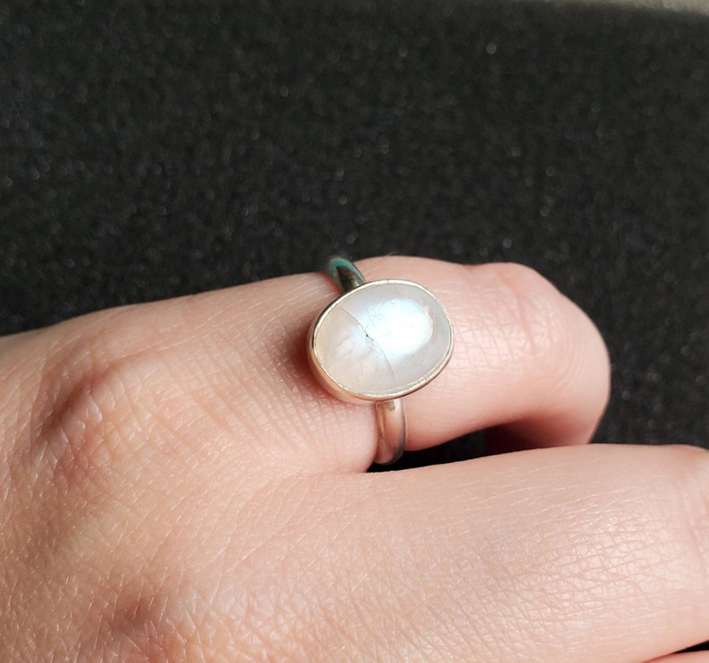 .925 sterling silver Size 6.4 Rainbow moonstone ring Half round ring band.
