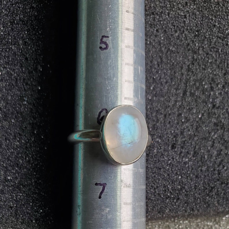 .925 sterling silver Size 6.4 Rainbow moonstone ring Half round ring band.
