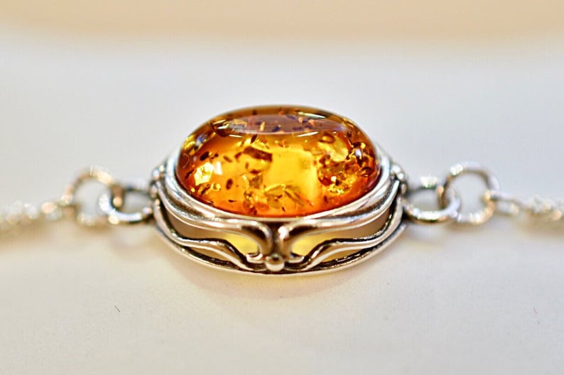Genuine Baltic Amber 925 Sterling Silver Slider Bracelet