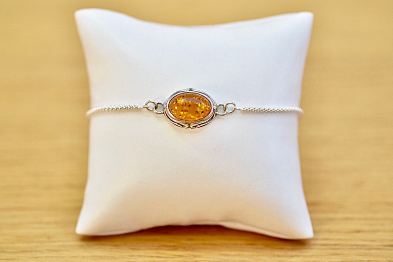Genuine Baltic Amber 925 Sterling Silver Slider Bracelet