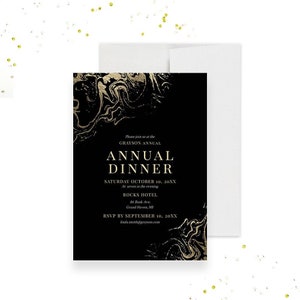 Invitación a la cena anual, plantilla editable de gala dorada, descarga digital, fiesta de la oficina de la empresa para eventos corporativos, fiesta de trabajo