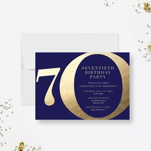 Modelo de convite de aniversário de 70 anos, download digital de 70 anos de negócios, cartões de convite de aniversário de 70 anos de negócios