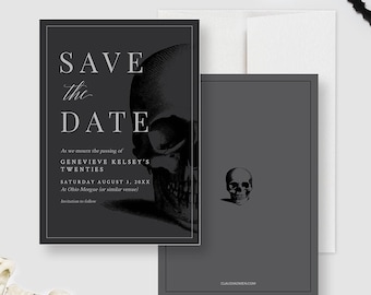 Save the Date Printable Card, Death Birthday Party Template, RIP 20s 30th Halloween Birthday Digital Download
