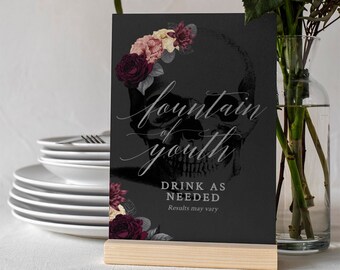 Fountain of Youth Table Sign Template, Goodbye Youth RIP 20s 5 x 7 Inches Small Sign, Floral 30th Birthday Printable Digital Download