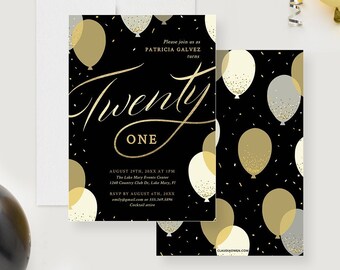 21st Birthday Party Template Invitation with Balloons Digital Download, Twenty One Party Invites, 22nd 23rd 24th 25th Birthday