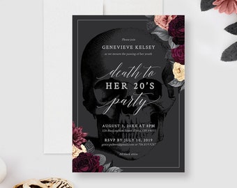 Death to My 20s Party Invitation Editable Template, RIP 20s Digital Download, RIP Twenties 30th Birthday, Skull With Flowers