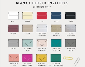 Colored Envelopes for A7 and A2 Cards, Cream Red Navy Black Merlot Kraft Ice Pearl Gold Silver Smoke Blush Peacock Slate Coral Envelopes