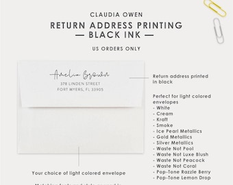 Return Address Printed on The Flap of Your Envelopes in Black Ink, Personalized Envelopes With Your Name and Address