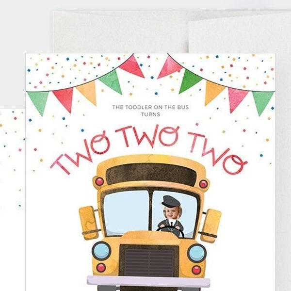 School Bus 2nd Birthday Party Invitation Editable Template, Bus Driver Printable Digital Download, Wheels on the Bus, Turning 2 Two Years