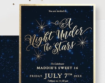 Sweet 16 Teen Birthday Printable Party Invitation Under the Stars, Sweet Sixteen Starry Night Sky, Quinceanera Editable Invitation