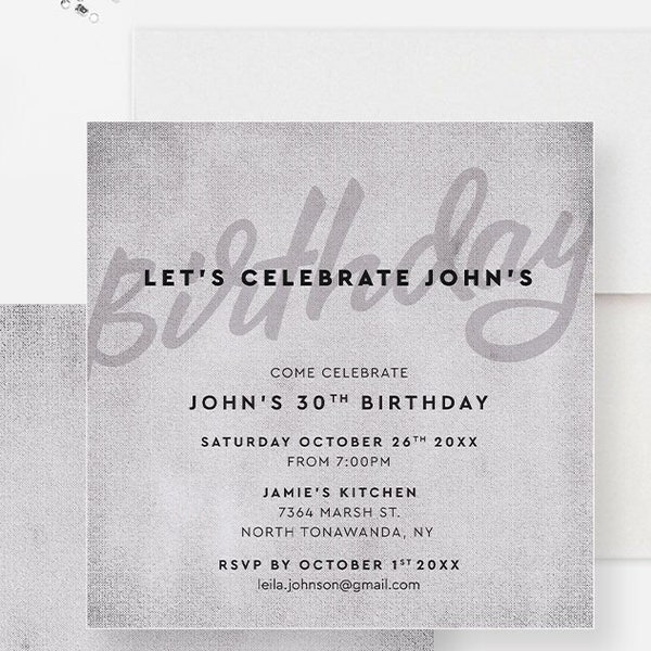 Men Birthday Printed Party Invitation 30th 40th 50th Birthday For Guys, Modern Mens Rustic Birthday Invites, Invitation For Men His Birthday