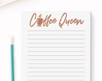 Coffee Queen Notepad, Personalized Daily To Do List Pad Coffee Planner, Custom Caffeine Addict Gifts, Coffee Lover Gift Memo Pad