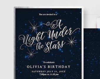 A Night Under the Stars Birthday Party Editable Invitation, Sweet 16 Teen Quinceanera Digital Download Invite, Movie Night