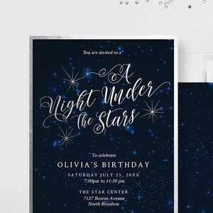 A Night Under the Stars Birthday Party Editable Invitation, Sweet 16 Teen Quinceanera Digital Download Invite, Movie Night