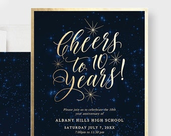 Cheers to 10 Years Digital Invitation with Starry Night Sky, Tenth Business Anniversary Invites, Celestial 10th Wedding Anniversary