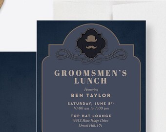 Gentleman Party Invitation, Men's Birthday Party Bachelor Party Bucks Party Invitation, Moustache Party Invitation for Men Groomsmen Lunch