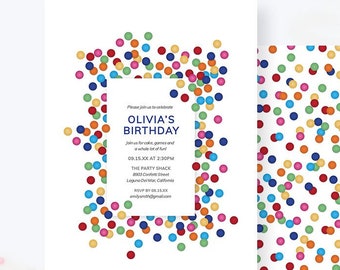 Confetti Children Birthday Party Invitation Edit Yourself Template, Colorful Bright Sprinkles Printable Digital Download, Circles Dots