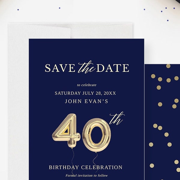 40th Save the Date Card Editable Template, Fortieth Forty Birthday Balloon Digital Download, 40th Business Wedding Anniversary