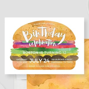 Burger Party Invitation Hamburger Food Invites Burgers On The Grill Summer BBQ Barbecue, Beef Burger Cookout Fast Food Party Cheeseburger