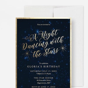 A Night Dancing with the Stars afdrukbare feestuitnodiging, dans verjaardag digitale download, discofeest nodigt uit, uitnodiging muziekfeest prom