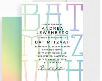 Modern Bat Mitzvah Editable Invitation, Jewish Religious Party Invite Edit Yourself Template, Girl’s Bat Mitzvah Digital Download