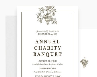 Wine Invitation Editable Template, Winery Business Banquet Invites Digital Download, Grape Vine, Wine and Dine Wine Tasting Party