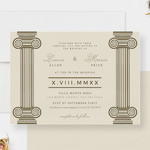Greek Wedding Invitation Template, Ancient City Themed Wedding Invites Digital Download, Vintage European Toga Party, Roman Architecture