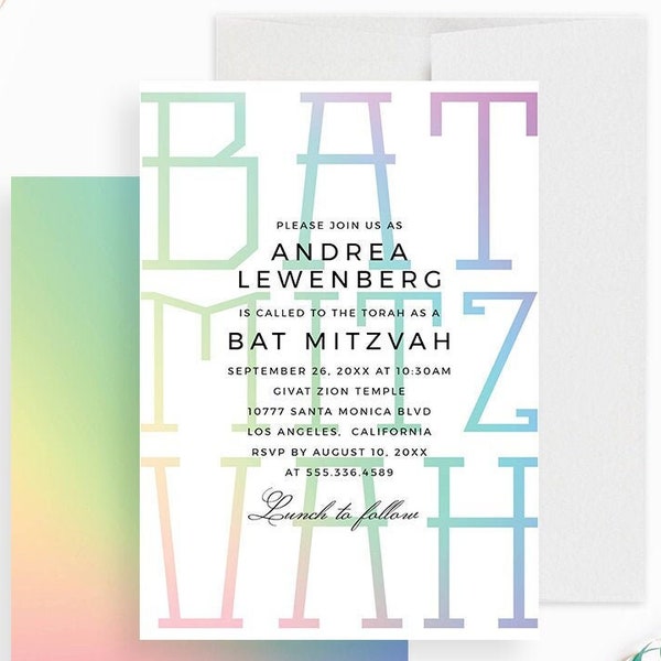 Modern Bat Mitzvah Editable Invitation, Jewish Religious Party Invite Edit Yourself Template, Girl’s Bat Mitzvah Digital Download