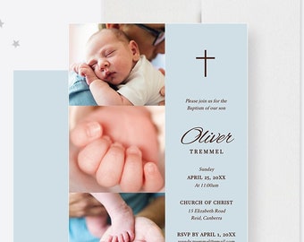 Boy Baptism Invitation Editable Template Digital Download, Blue Baptism Photo Card Printable Invitation, Religious Catholic Invite