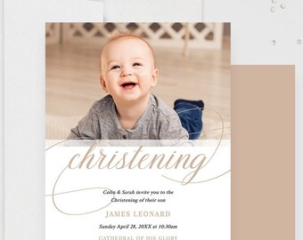 Christening Religious Party Invitation Editable Template, Boy Photo Christening Editable Digital Download, Baby Girl Printable Invite