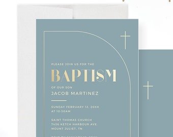 Boy Baptism Invitation Template, Minimalist Christening Digital File, First Holy Communion Invite, Catholic Church Invitation, Gold Cross