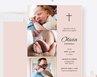 Girl Baptism Invitation Editable Template Digital Download, Photo Baptism Editable Printable Invitation, Religious Catholic Invite