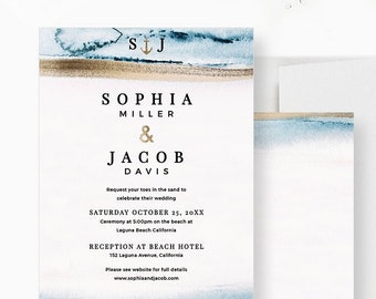 Beach Wedding Editable Invitation, Nautical Printable Invitation, Destination Wedding Digital Download, Nautical Hawaii Wedding