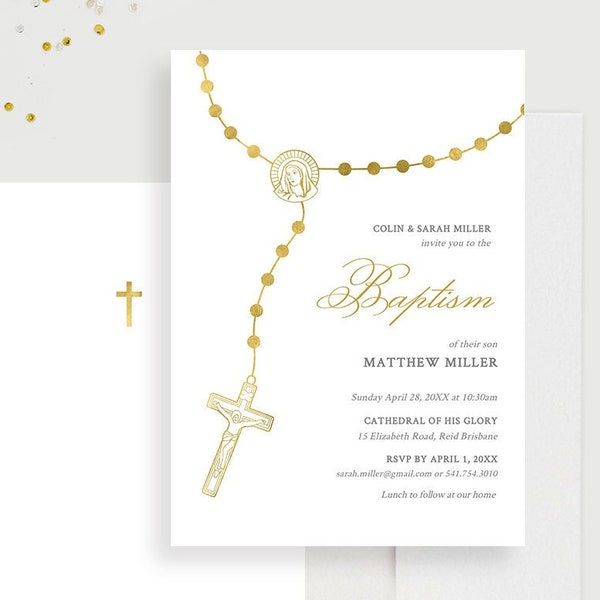 Baptism Invitation Edit Yourself Template, Confirmation Christening Printable Digital Download, Religious Church Rosary Editable Template