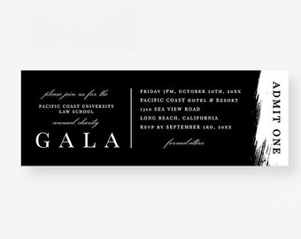Black and White Gala Ticket Invitation, Admit One Printable Digital Download, Editable Ticket Template, Business Event Tickets
