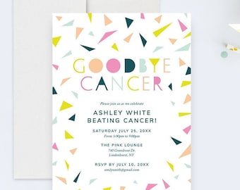 Goodbye Cancer Party Invitation Template, Colorful Cancer Survivor Digital Download, Cancer Warrior Printable Invites