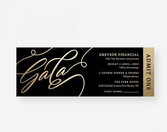 Golden Gala Ticket Template, Admit One Printable Digital Download, Black and Gold Ticket Invitation, Event Tickets