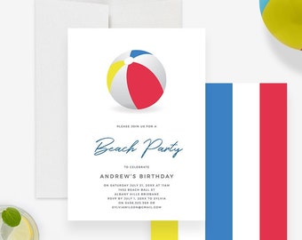 Beach Ball Birthday Party Invitation Party Editable Template, Summer Party Digital Download, Pool Party Printable invitation Surf Theme