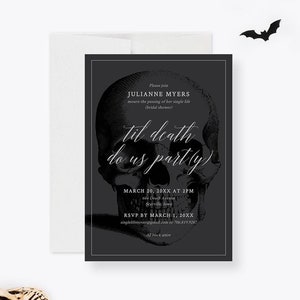 Modelo de convite para festa até que a morte nos separe, download digital de chá de panela de casamento gótico, convite gótico para chá de panela de casal de Halloween