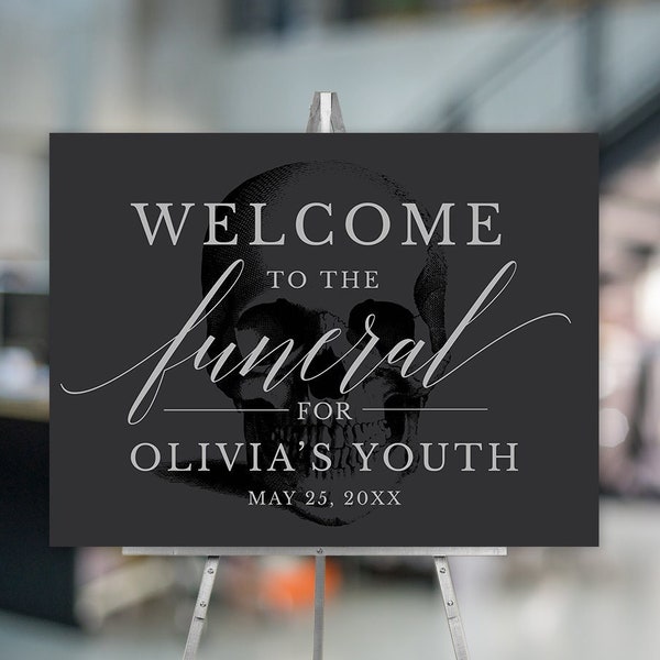 Welcome to the Funeral for my Youth Printable Sign Editable Template, RIP 20s 30s 40s Digital Download, 24 X 18 and  36 X 24 Inches