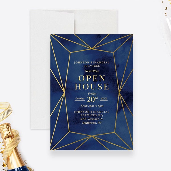 Company Open House Invitation Editable Template, Business Dinner Digital Download, Corporate Awards Ceremony Event, Work Party in Navy Blue