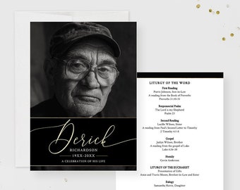 Celebration of Life with Funeral Program Cards, Memorial Service Template with Photo, Printable Funeral Announcement, Obituary Template Card