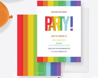 Rainbow Birthday Party Invitation Editable Template, Rainbow Baby Shower Digital Download, Colorful Bright Birthday Party Instant Download