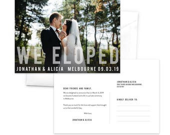 elopement announcement postcard etsy eloped announcements