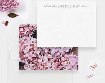 Personalized Note Card Set For Women, Hydrangea Floral Botanical Stationary Set, Unique Notecard Pink Flowers Gift for Her Custom Note Card